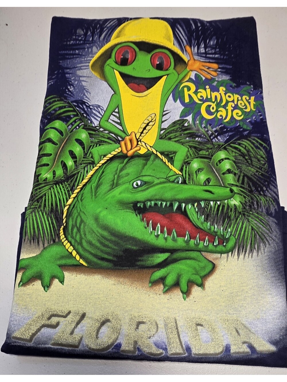 Vintage Rainforest Cafe Men's Frog & Alligator Size Large Navy Blue 100% Cotton